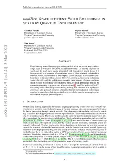 word2ket: Space-efficient Word Embeddings inspired by Quantum
  Entanglement