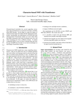 Character-based NMT with Transformer