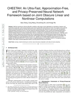 CHEETAH: An Ultra-Fast, Approximation-Free, and Privacy-Preserved Neural
  Network Framework based on Joint Obscure Linear and Nonlinear Computations