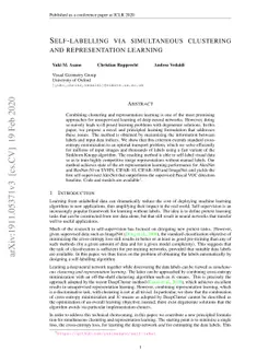 Self-labelling via simultaneous clustering and representation learning