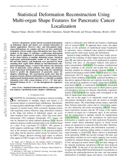 Statistical Deformation Reconstruction Using Multi-organ Shape Features
  for Pancreatic Cancer Localization