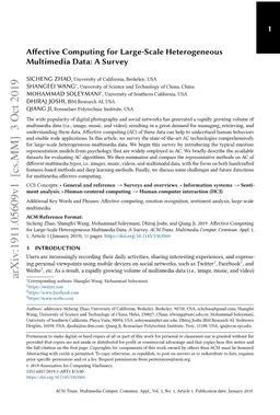 Affective Computing for Large-Scale Heterogeneous Multimedia Data: A
  Survey