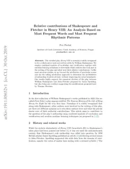 Relative contributions of Shakespeare and Fletcher in Henry VIII: An
  Analysis Based on Most Frequent Words and Most Frequent Rhythmic Patterns
