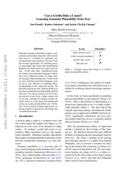 Can a Gorilla Ride a Camel? Learning Semantic Plausibility from Text