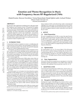 Emotion and Theme Recognition in Music with Frequency-Aware
  RF-Regularized CNNs