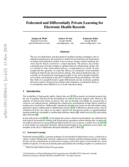 Federated and Differentially Private Learning for Electronic Health
  Records