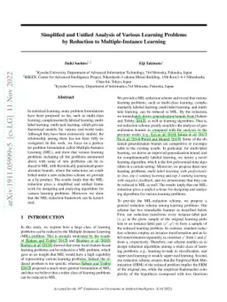 Simplified and Unified Analysis of Various Learning Problems by
  Reduction to Multiple-Instance Learning