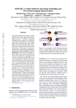 KEPLER: A Unified Model for Knowledge Embedding and Pre-trained Language
  Representation