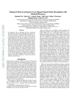 Enhanced Meta-Learning for Cross-lingual Named Entity Recognition with
  Minimal Resources