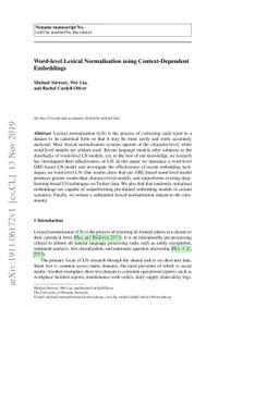 Word-level Lexical Normalisation using Context-Dependent Embeddings