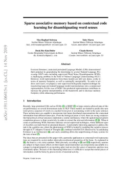 Sparse associative memory based on contextual code learning for
  disambiguating word senses