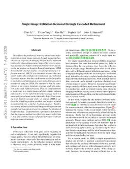 Single Image Reflection Removal through Cascaded Refinement