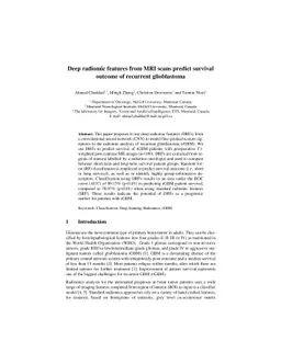Deep radiomic features from MRI scans predict survival outcome of
  recurrent glioblastoma