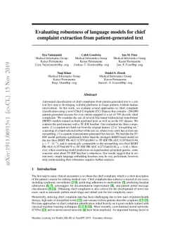 Evaluating robustness of language models for chief complaint extraction
  from patient-generated text