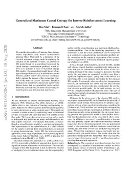 Generalized Maximum Causal Entropy for Inverse Reinforcement Learning