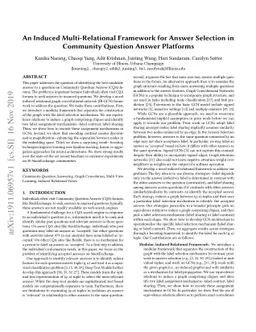 An Induced Multi-Relational Framework for Answer Selection in Community
  Question Answer Platforms