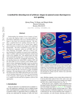 A method for detecting text of arbitrary shapes in natural scenes that
  improves text spotting