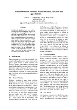 Rumor Detection on Social Media: Datasets, Methods and Opportunities