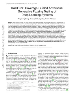 CAGFuzz: Coverage-Guided Adversarial Generative Fuzzing Testing of Deep
  Learning Systems