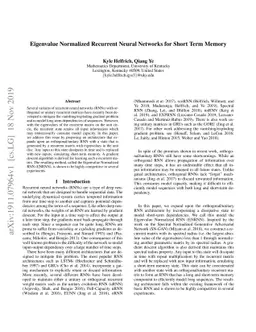 Eigenvalue Normalized Recurrent Neural Networks for Short Term Memory