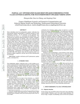 Partial AUC optimization based deep speaker embeddings with class-center
  learning for text-independent speaker verification