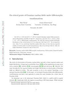 On critical points of Gaussian random fields under diffeomorphic
  transformations
