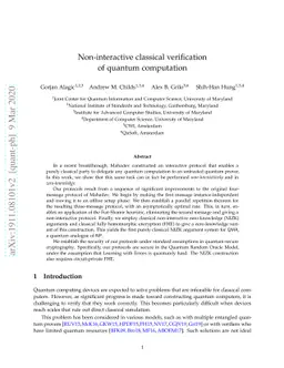 Non-interactive classical verification of quantum computation