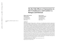 On the Side Effects of Automation in IoT: Complacency and Comfort vs.
  Relapse and Distrust
