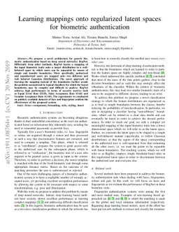 Learning mappings onto regularized latent spaces for biometric
  authentication