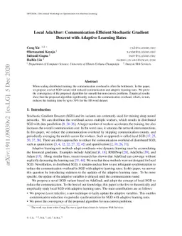 Local AdaAlter: Communication-Efficient Stochastic Gradient Descent with
  Adaptive Learning Rates
