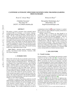 Cantonese Automatic Speech Recognition Using Transfer Learning from
  Mandarin