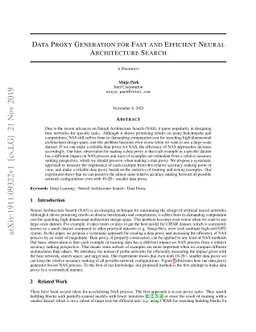Data Proxy Generation for Fast and Efficient Neural Architecture Search