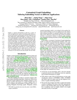 Customized Graph Embedding: Tailoring Embedding Vectors to different
  Applications