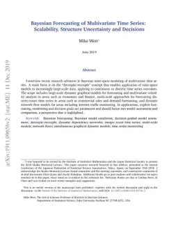 Bayesian forecasting of multivariate time series: Scalability, structure
  uncertainty and decisions