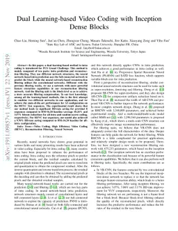 Dual Learning-based Video Coding with Inception Dense Blocks
