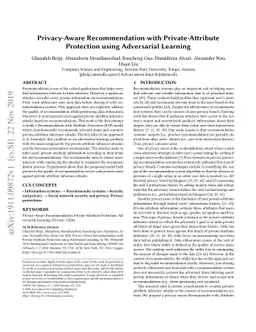 Privacy-Aware Recommendation with Private-Attribute Protection using
  Adversarial Learning