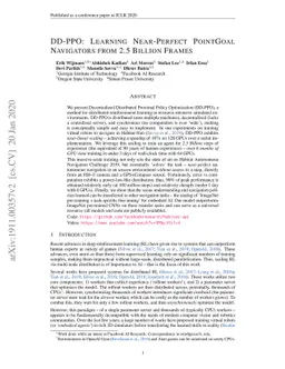 DD-PPO: Learning Near-Perfect PointGoal Navigators from 2.5 Billion
  Frames