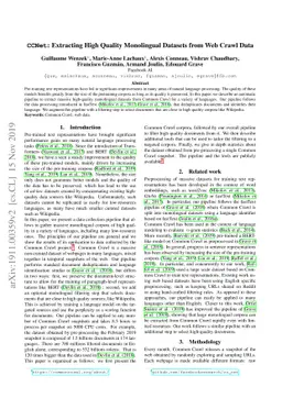 CCNet: Extracting High Quality Monolingual Datasets from Web Crawl Data