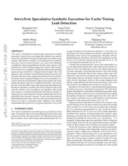 SpecuSym: Speculative Symbolic Execution for Cache Timing Leak Detection