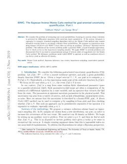 BIMC: The Bayesian Inverse Monte Carlo method for goal-oriented
  uncertainty quantification. Part I