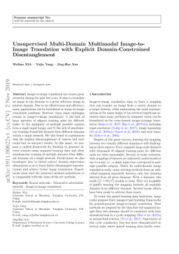 Unsupervised Multi-Domain Multimodal Image-to-Image Translation with
  Explicit Domain-Constrained Disentanglement