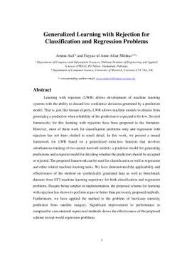 Generalized Learning with Rejection for Classification and Regression
  Problems