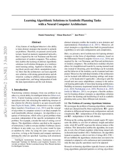 Learning Algorithmic Solutions to Symbolic Planning Tasks with a Neural
  Computer Architecture