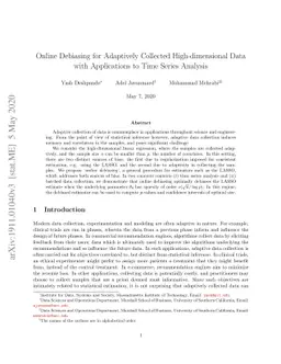 Online Debiasing for Adaptively Collected High-dimensional Data with
  Applications to Time Series Analysis