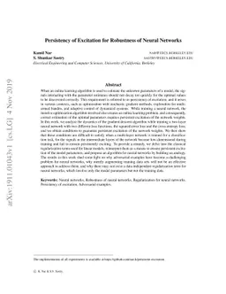 Persistency of Excitation for Robustness of Neural Networks