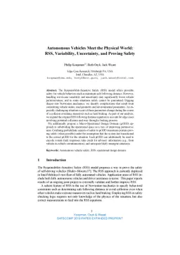 Autonomous Vehicles Meet the Physical World: RSS, Variability,
  Uncertainty, and Proving Safety (Expanded Version)