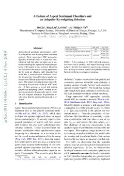 A Failure of Aspect Sentiment Classifiers and an Adaptive Re-weighting
  Solution