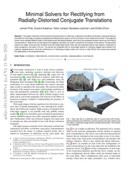 Minimal Solvers for Rectifying from Radially-Distorted Conjugate
  Translations
