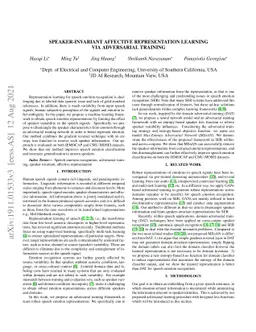 Speaker-invariant Affective Representation Learning via Adversarial
  Training