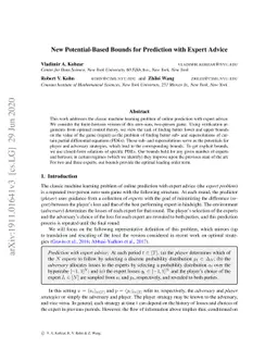 New Potential-Based Bounds for Prediction with Expert Advice